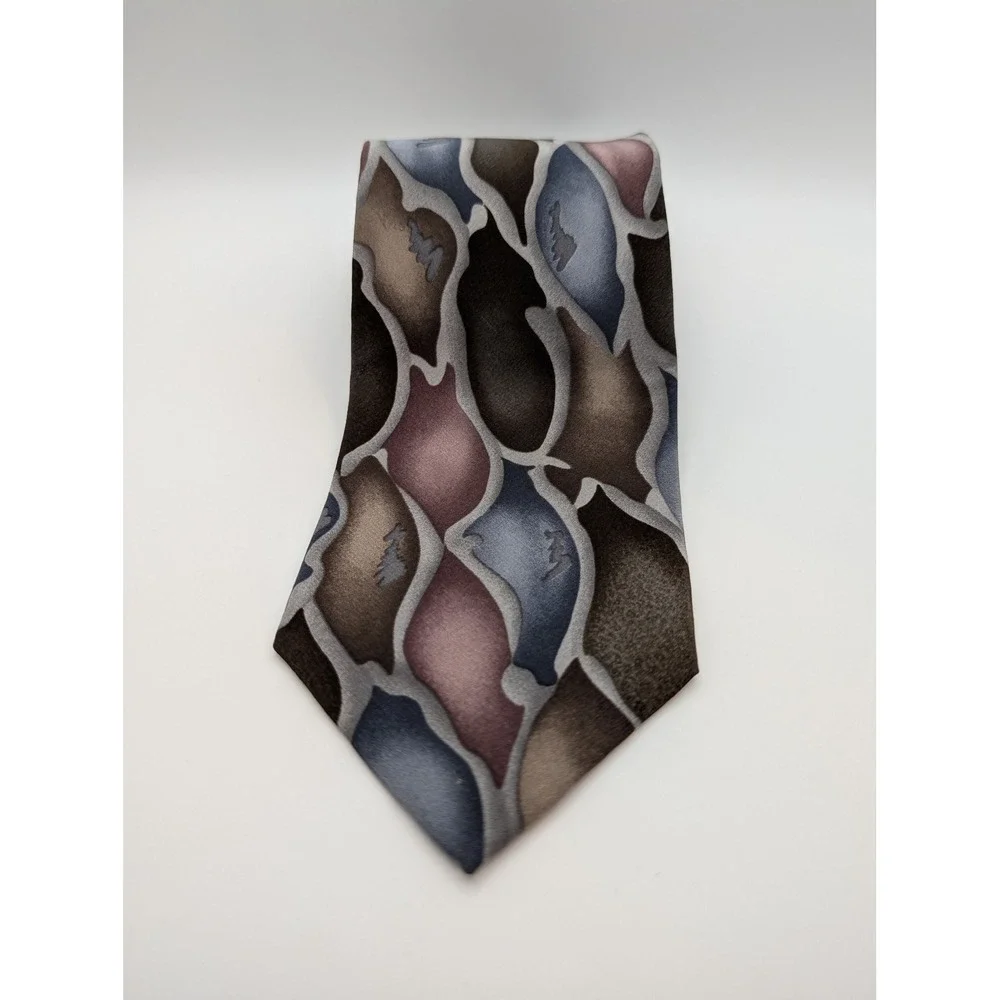 Jerry Garcia Tie Silk USA Abstract Leaf Pattern Brown Blue Gray Men Necktie